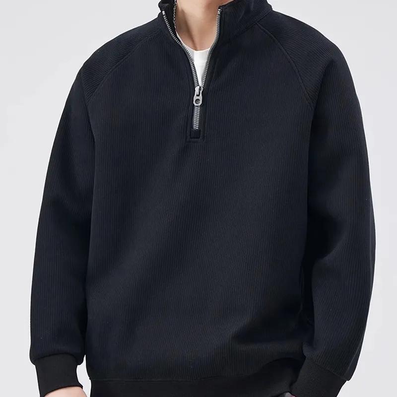 Sweat-shirt à col montant pour homme, pull-over à demi-fermeture éclair, style vintage Y2K, décontracté, mode Preppy, vêtements amples, grande taille