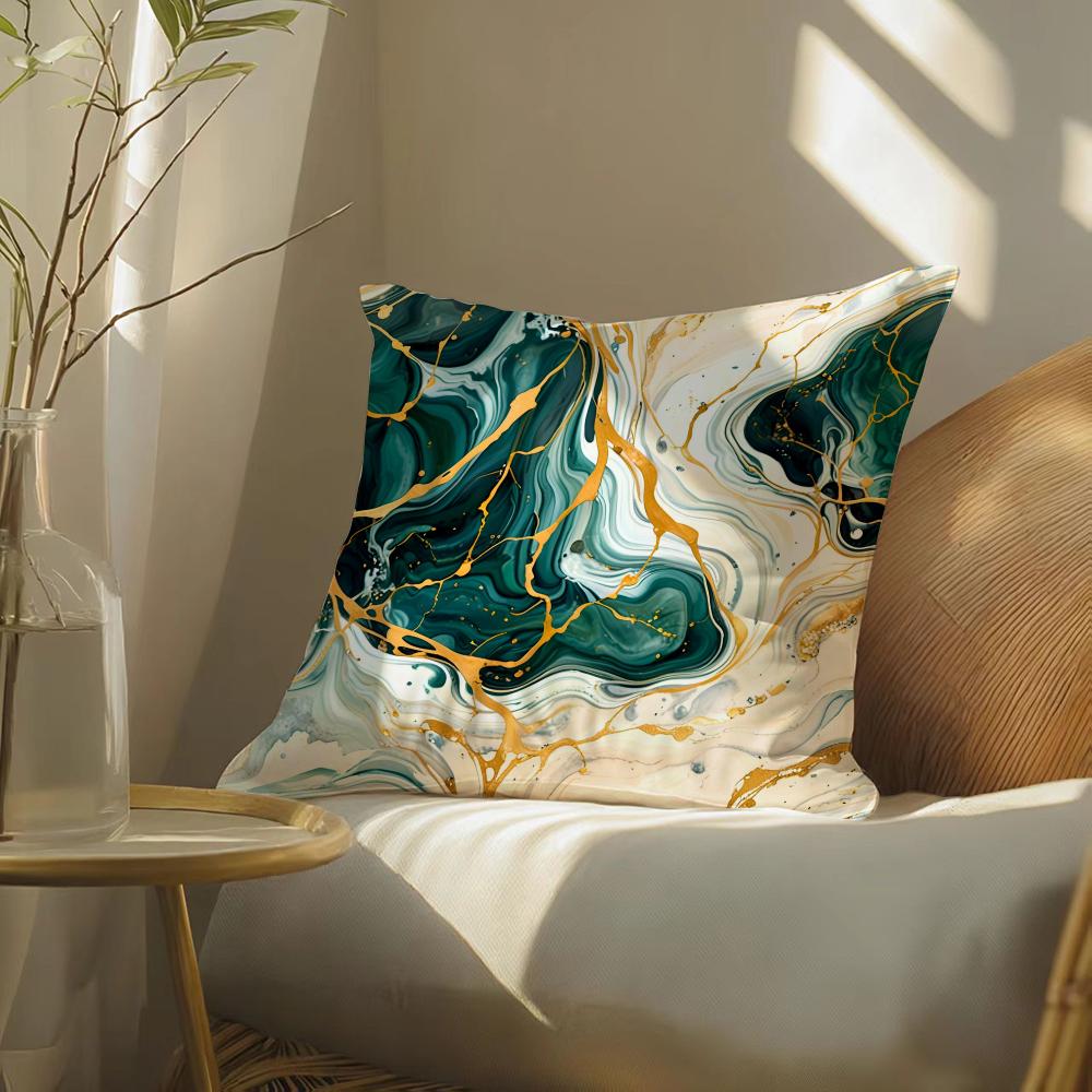 Green Gold Blush Marble Cushion Cover Soft Short Plush Pillow Cover Smooth Cozy Texture Aesthetic Cushion Case Home Decor