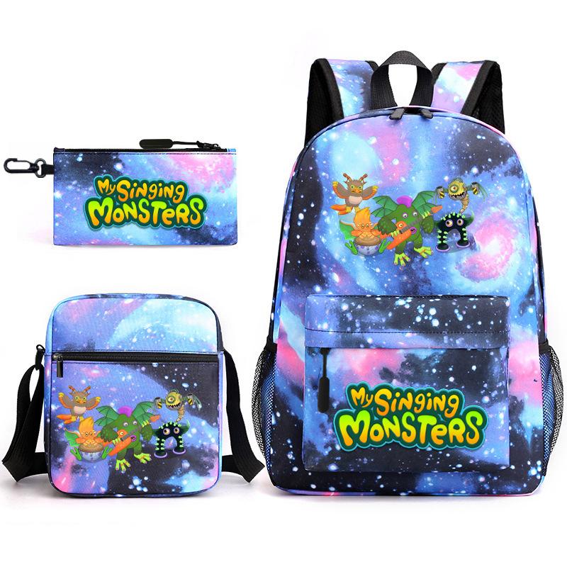 2024 New Monster Concert Starry Sky Backpack My Singing Monsters Elementary School Bag Three-piece Set
