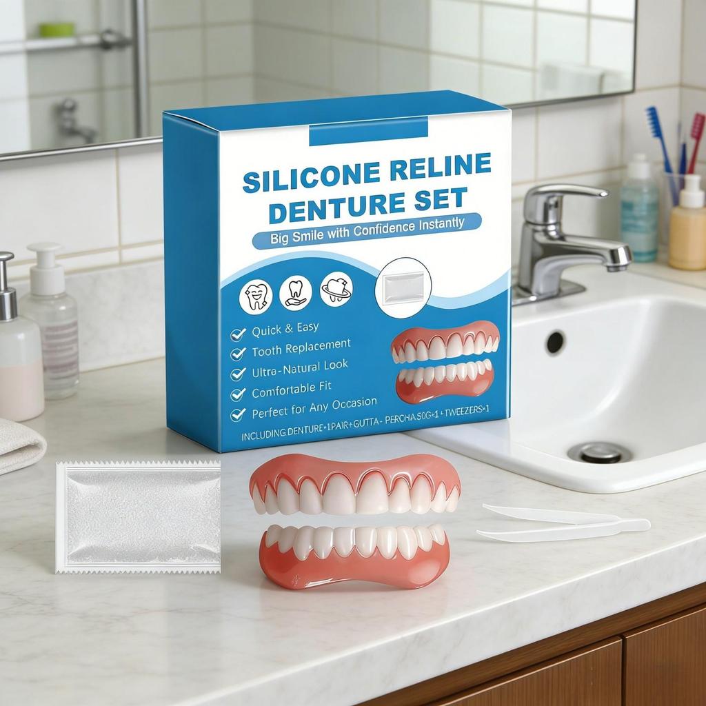 Silicone Reline Denture Set Wear-Resistant DIY Tooth Repair Resin Temporary Orthodontic Natural False Teeth Dentures Full Set