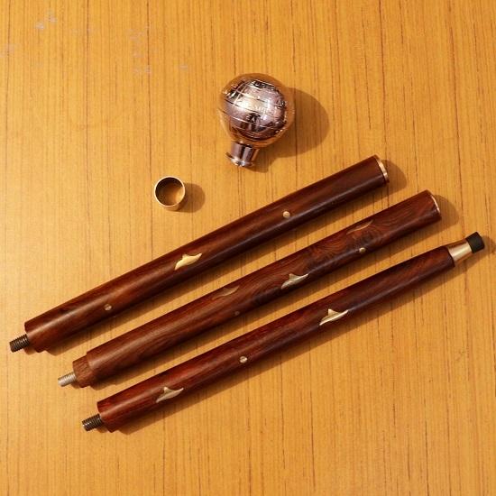 Nautical Brass Design Globe Handle Victorian Wooden Walking Stick Vintage Cane