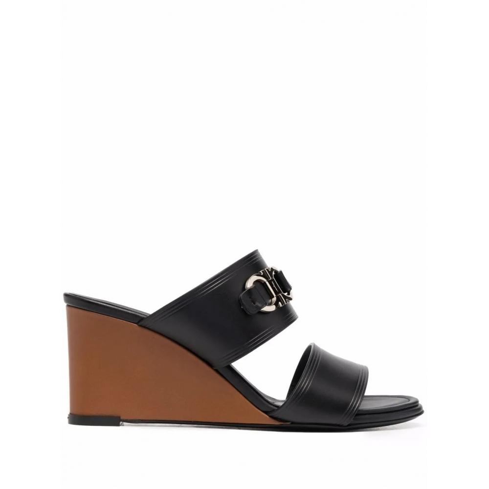 Salvatore Ferragamo Ferragamo Horsebit Detail Open Toe Sandals Black