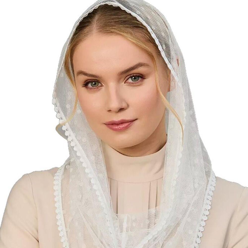 Black White Lace Veils Solid Color Head Scarves Classic Head Covering Scarf Wedding Bride
