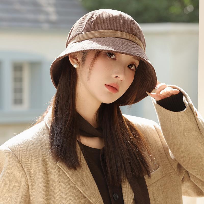 Korean New Versatile Hat for Women In Autumn and Winter Fashion Retro Corduroy Fisherman Hat Outdoor Casual Sun Hat