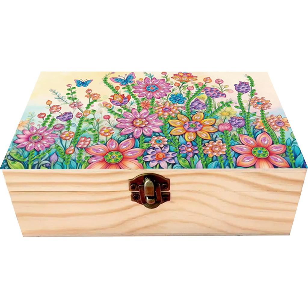 5D DIY Diamond Art Handmade Storage Box Partial Drill Colored Pattern Wood Case Crystal Storage Case Kit for Desktop Diamond Art
