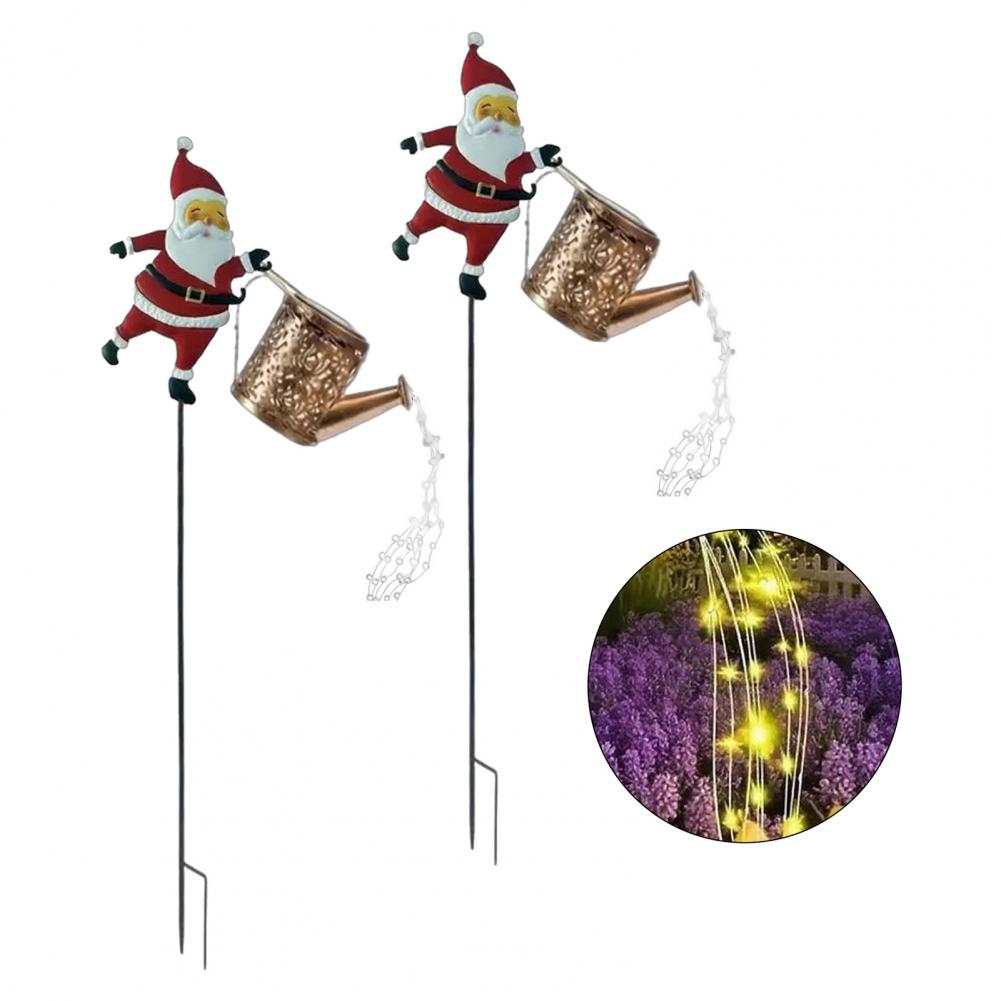 Solar Kettle Lights Garden Lawn Decorative Lights Waterproof Watering Can String Light Metal Santa Claus Ground Lamp for Outdoor