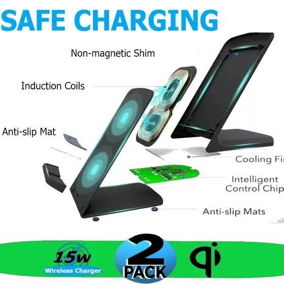 Dual Coil 15W Wireless Charging Stand for Mobile Phones