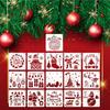 8/12/16pcs Christmas Painting Templates Stencils Xmas Tree Balls Snowflake Pattern DIY Craft Gift Boxes Walls Floor Art Painting