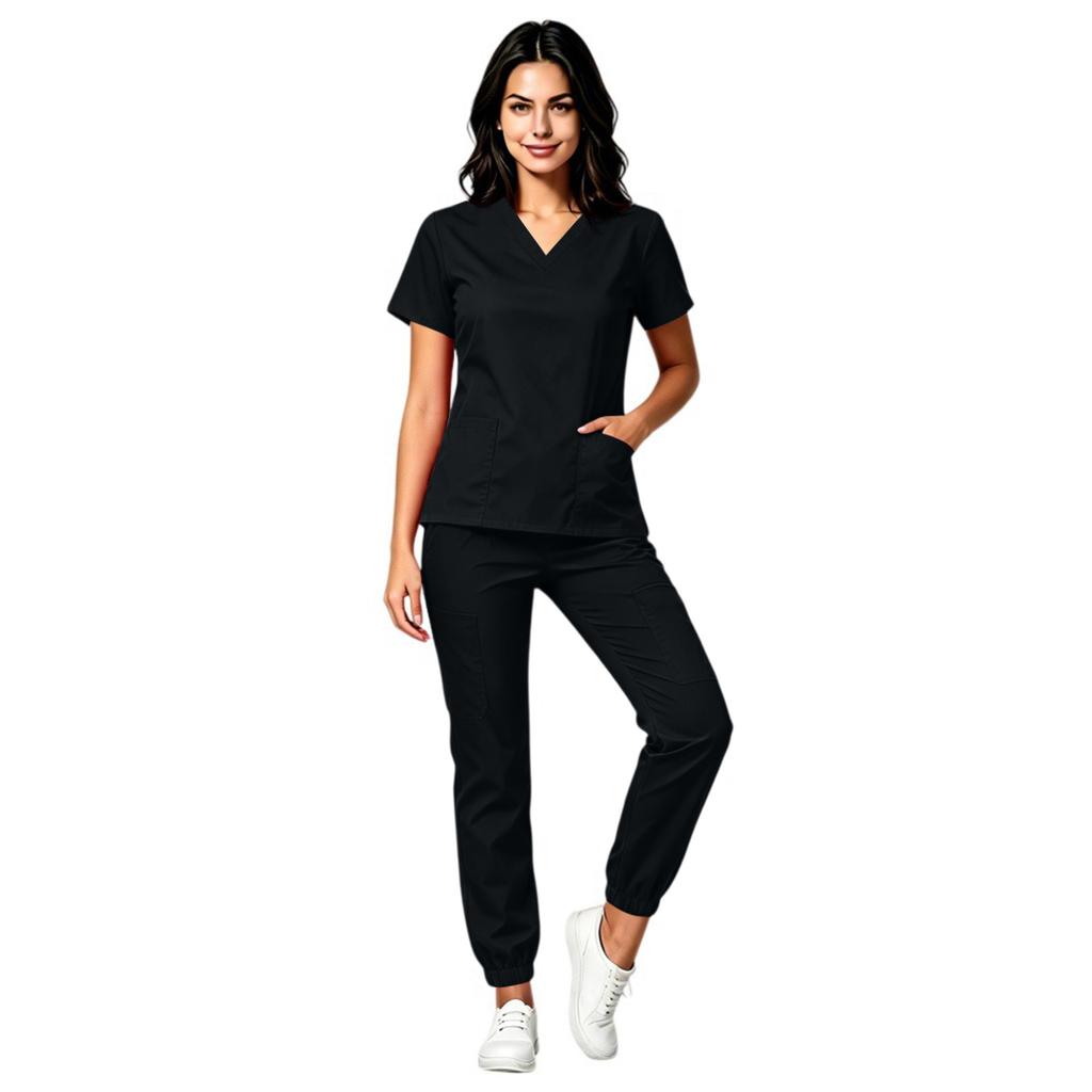 Set Scrub da Donna con Scollo a V e Tasche, Top a Maniche Corte Colorato Asciugatura Rapida e Pantaloni per Divisa da Lavoro
