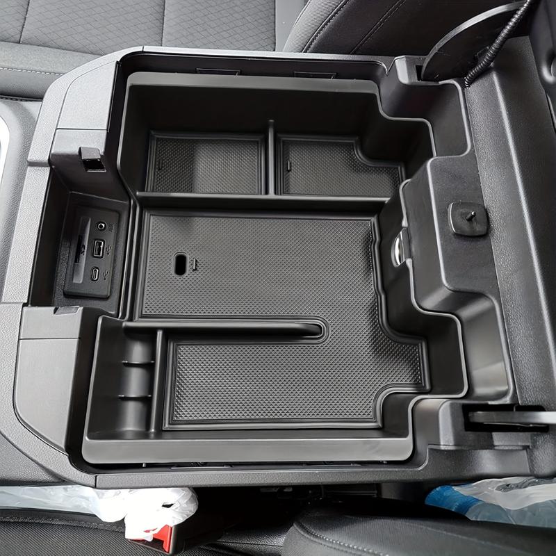 For GMC Sierra 2500HD 3500HD Silverado 1500 Center Console Armrest Organizer Tray Durable ABS Black Storage Box With Divider