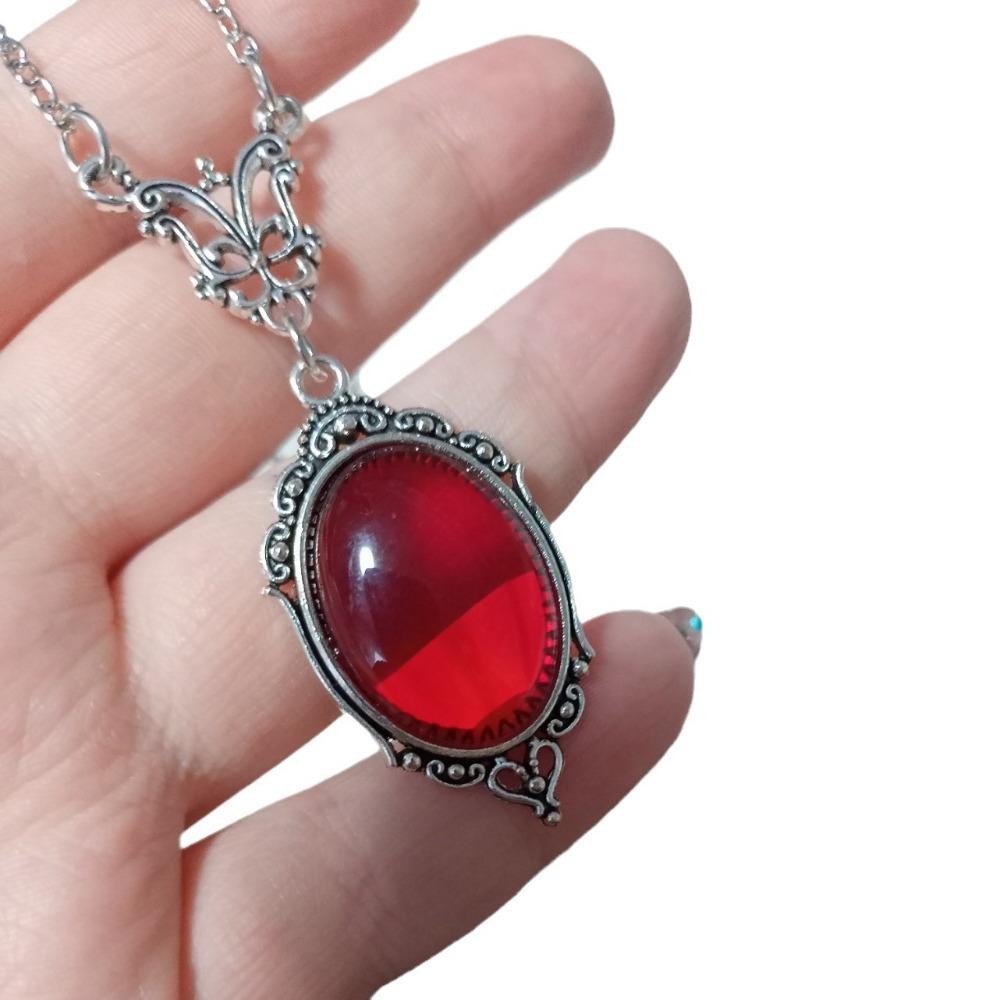 Gothic Retro Blood-red Black Stone Oval Glass Pendant Necklace for Women Hallowmas Party Charm Fashion Jewelry Accessories Gifts
