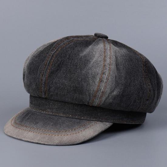 Lady Denim Newsboy Hat Casual Retro Style Adjustable Paperboy Painter Beret Cap