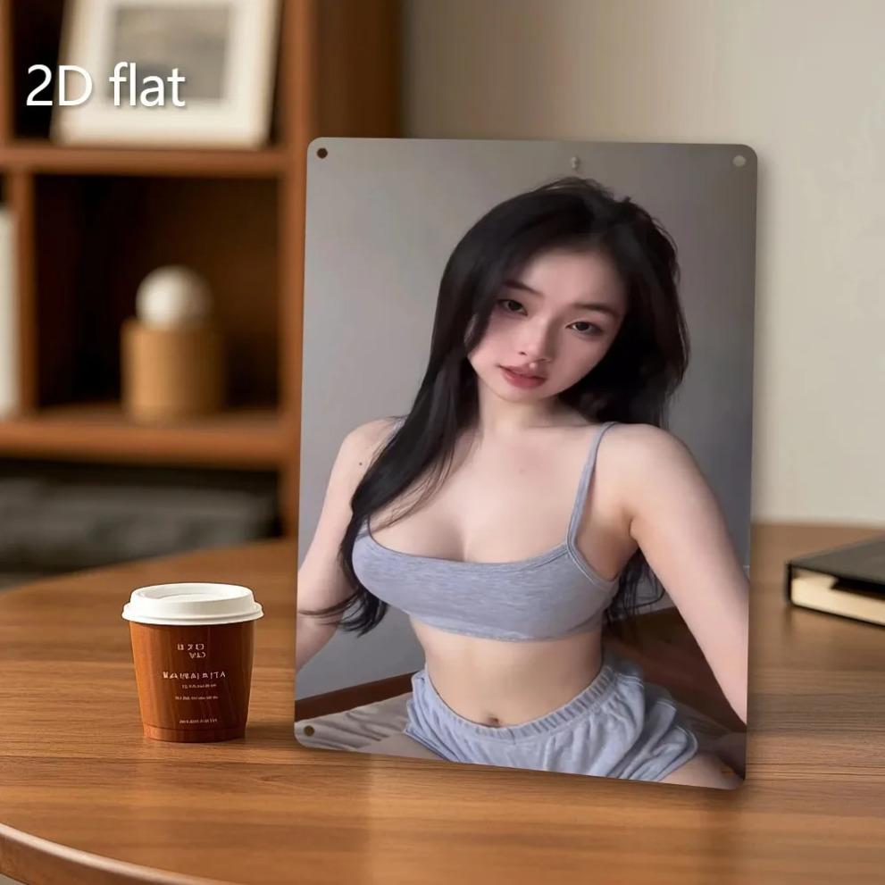 Vintage Metal Wall Art Retro Woman Portrait Iron Decor Home Office Gym Man Cave