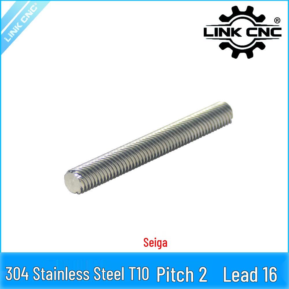 Stainless Steel T10 Lead Screw, Trapezoidal, 304 CNC, Pitch 2mm, Lead 16mm 100mm (1 piece)