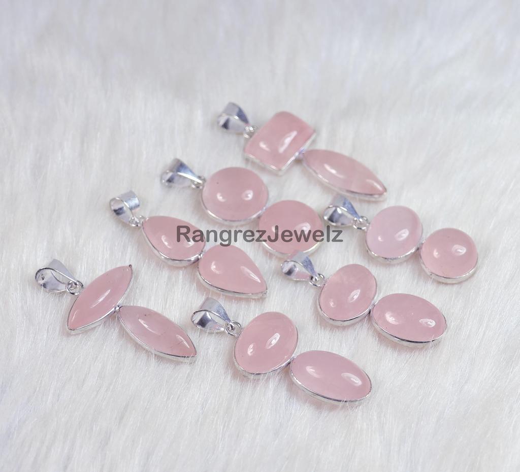Natural Pink Rose Quartz Gemstone Pendant Bulk Wholesale Bezel Pendant Necklace Healing Crystal Jewelry Boho Pendant Necklace