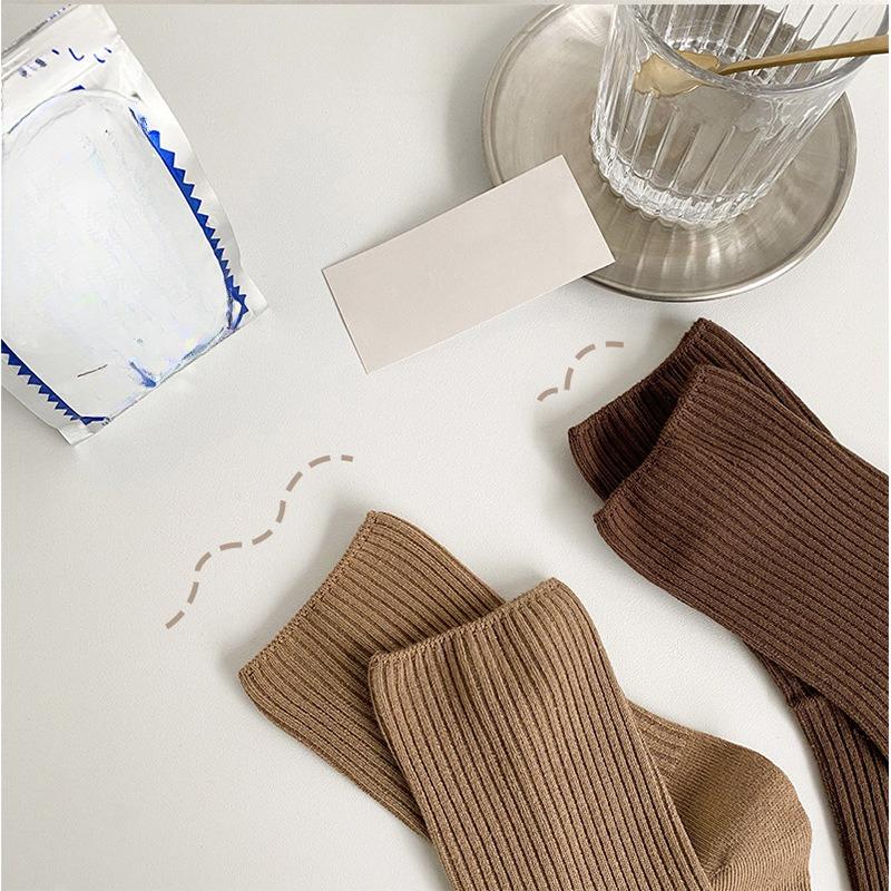 6 Pairs Autumn and Winter Pure Color Women Loose Socks Rib Cotton Fashion Basic Daily Classic Female Sock