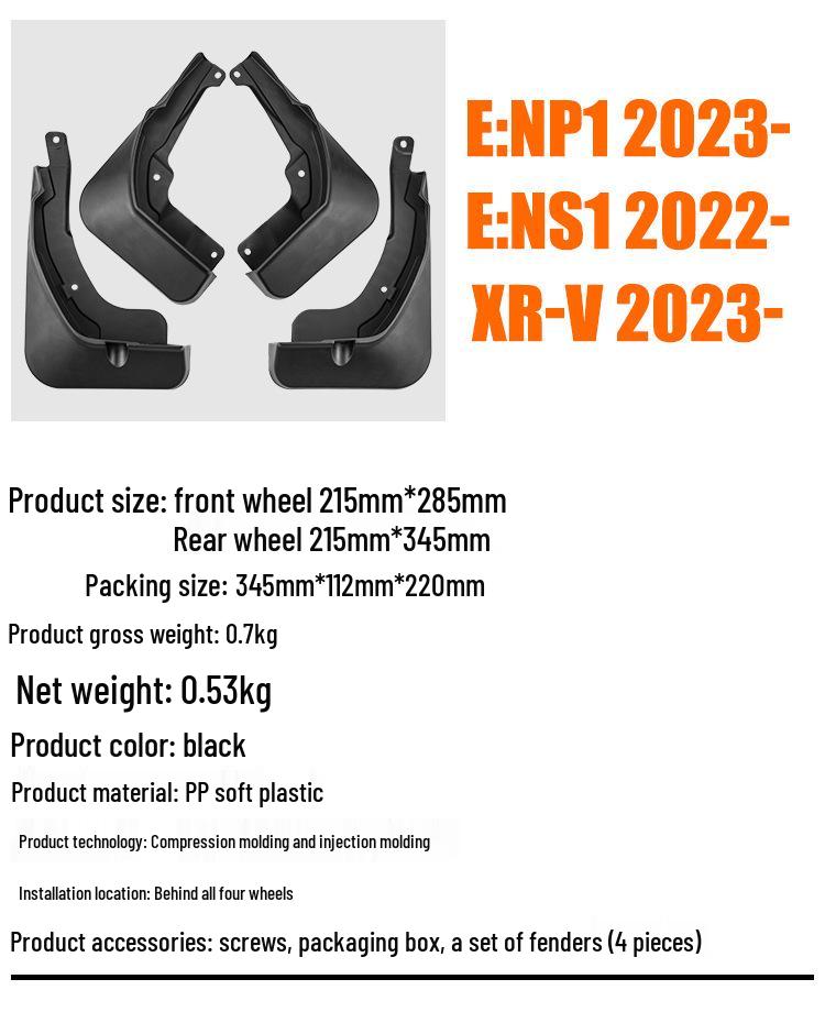 Honda e:NS1 & e:NP1 XR-V 2022-2023 Front & Rear Mudguard Car Accessories
