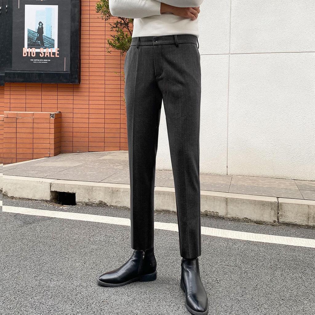 Men's Slim Fit Non-Iron Wool Blend Business Casual Suit Pants for Autumn and Winter