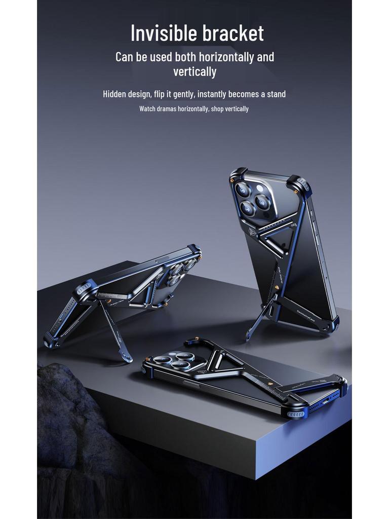 Металлический геометрический чехол-ракушка с подставкой для Apple 16 Pro Max - Безрамочная защитная крышка