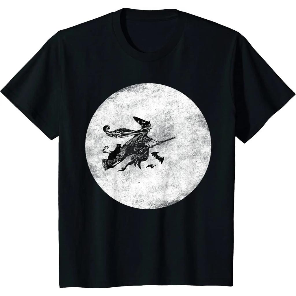 Lustiges T-Shirt Hexe Besen Mond Kostüm Herren Kleidung Streetwear Geschenk T-Shirt Grafik T-Shirts