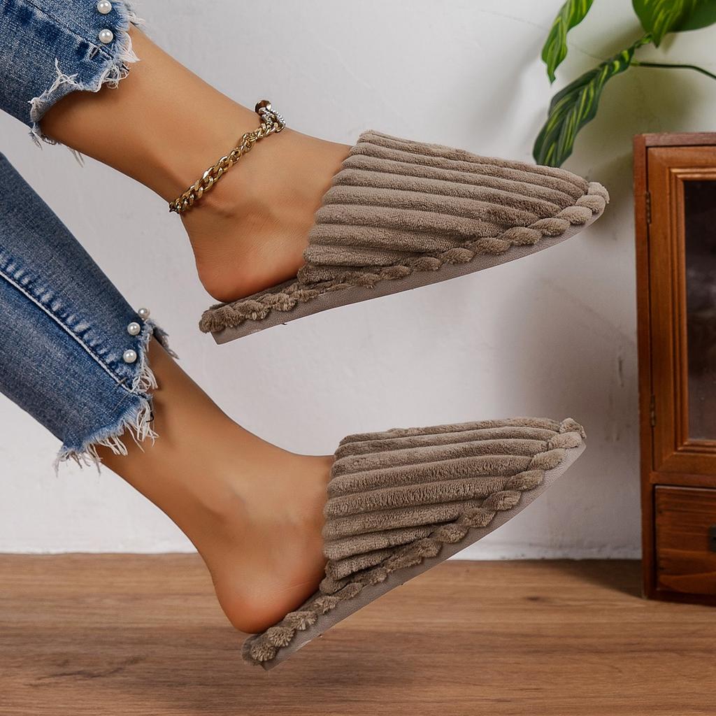 Fashion 2024 Women Fashion Simple Solid Color Slip-on Slippers Indoor Home Couple Striped Open Toe Cotton Slippers Zapatos De Mujer