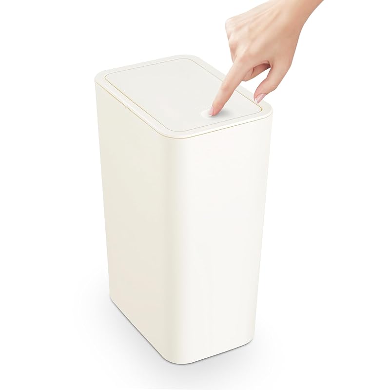 TrashAid Bathroom Trash Can with Lid, 2.6 Gallon / 10 Liter Small Garbage Can with Press Top Lid, Plastic Wastebasket with Pop-up Lids for Toilet, 1 Pack белый