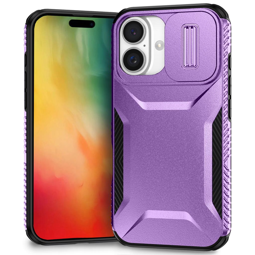 For iPhone 16 Case TPU+PC Phone Protector with Slide Lens Cover