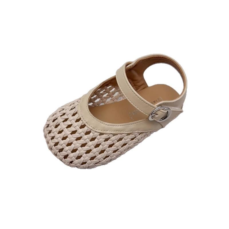 Youth Style Shoes Girls Sandals With Mesh Weave Design Closed Toe Soft Rubber Sole Princess Style Slip-On Shoes Kids