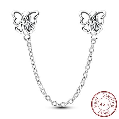 Charms Bead Copper Butterfly Safety Chain Dangle Pendant Fit Bangle Bracelet Necklace Diy Jewelry