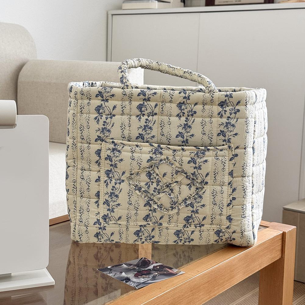 Fabric Pastoral Cloth Storage Basket with Easy Carry Handles Debris Organizing Bag Sundries Storage Organizer for Colthes Towel