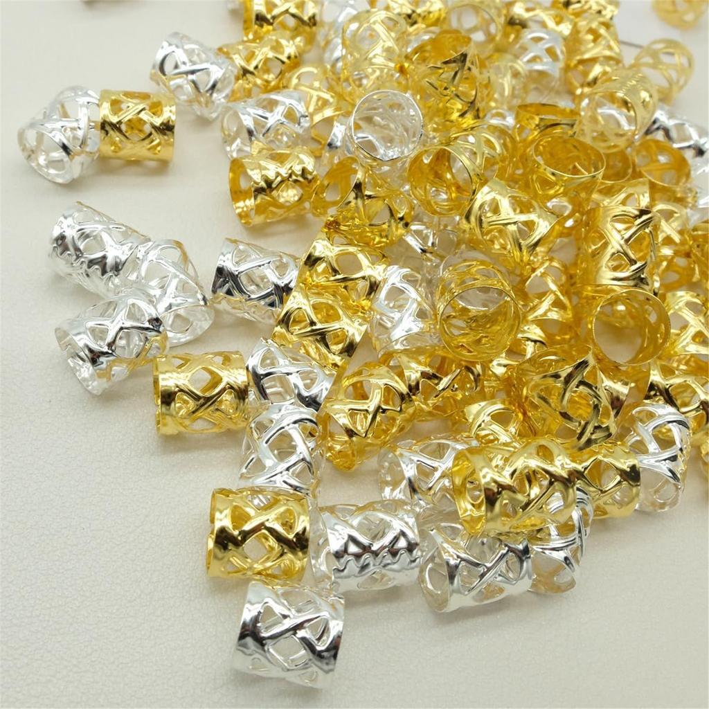 100PCS/Pack Golden Silver Hollow Out Spiral Charms Hair Braid Dread Dreadlock Beads Clips Cuffs Rings Jewelry Supplies