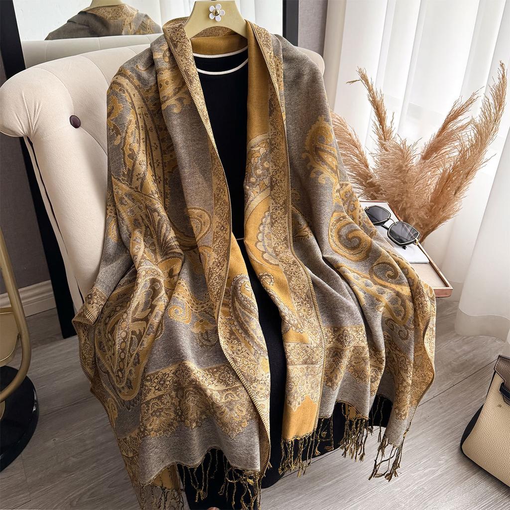 Women's New Imitation Cashmere Scarf, Ethnic Style Cashew Nut Flower Fringed Long Scarf, High Fashion Warm Shawl