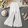 Frühlings- und Sommer-Hosen mit weitem Bein, Rüschen und Fischschwanz-Saum, elastischem Bund - Stilvolle gefaltete lange Hosen