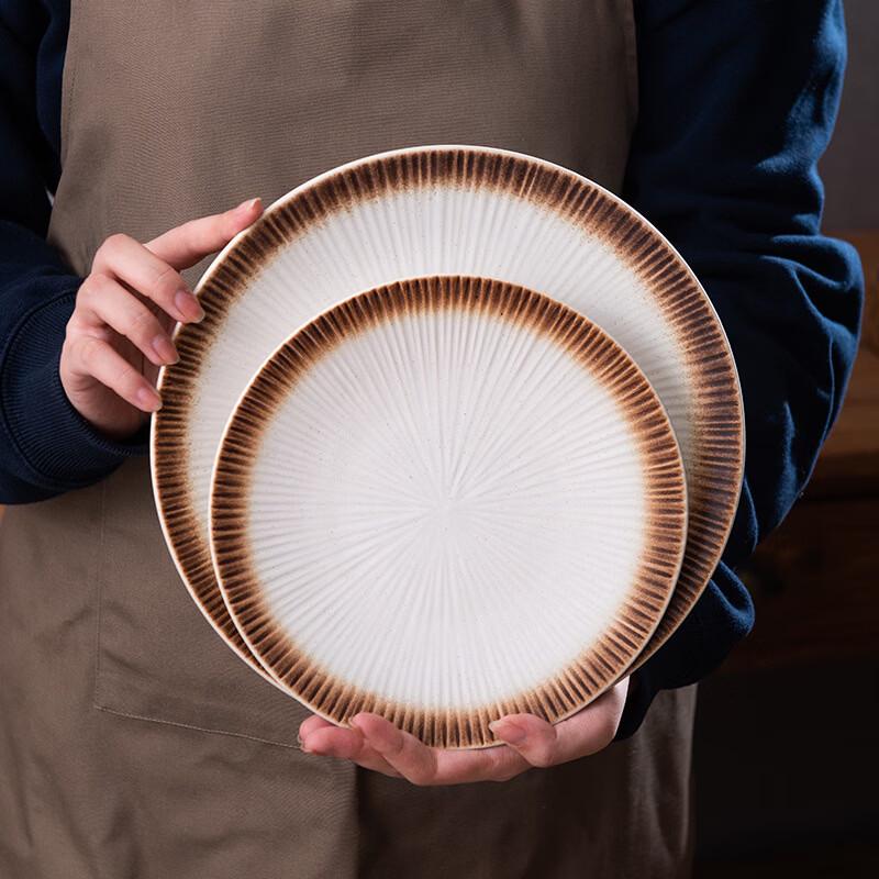 Elegant Japanese Striped Ceramic Dinner Plate