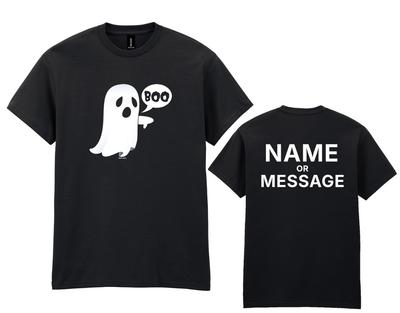 Halloween Boo Geist T-Shirt - Personalisierte Namensbotschaft - Party Lustiges Kostüm