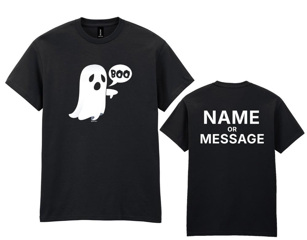 

Halloween Boo Ghost T-Shirt - Personalised Name Message - Party Funny Costume S