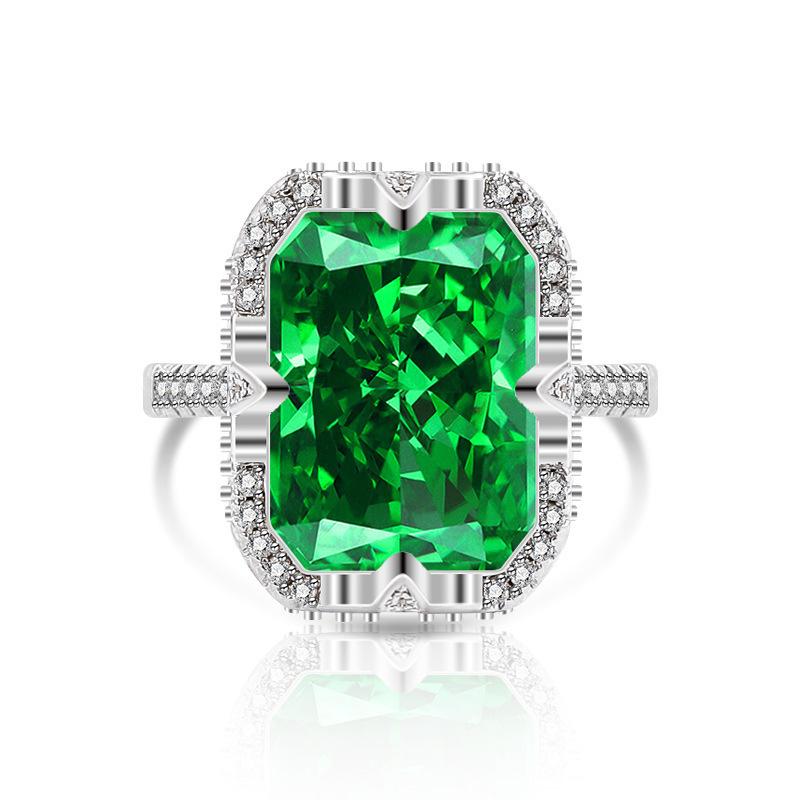 2026 Colored Treasure Ice Flower Cut Zircon Ring, European and American Fashion Luxury Inlaid Flash High Carbon Diamond Ring