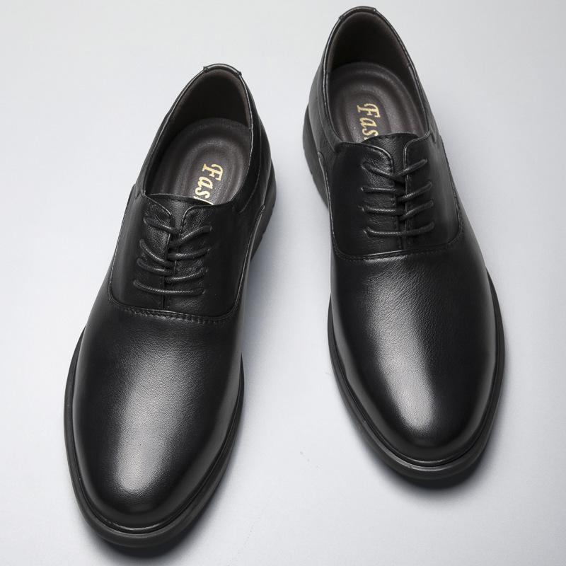 Men's shoes business leather shoes dress casual shoes spring low-top lace-up pure black leather cowhide large size gentleman