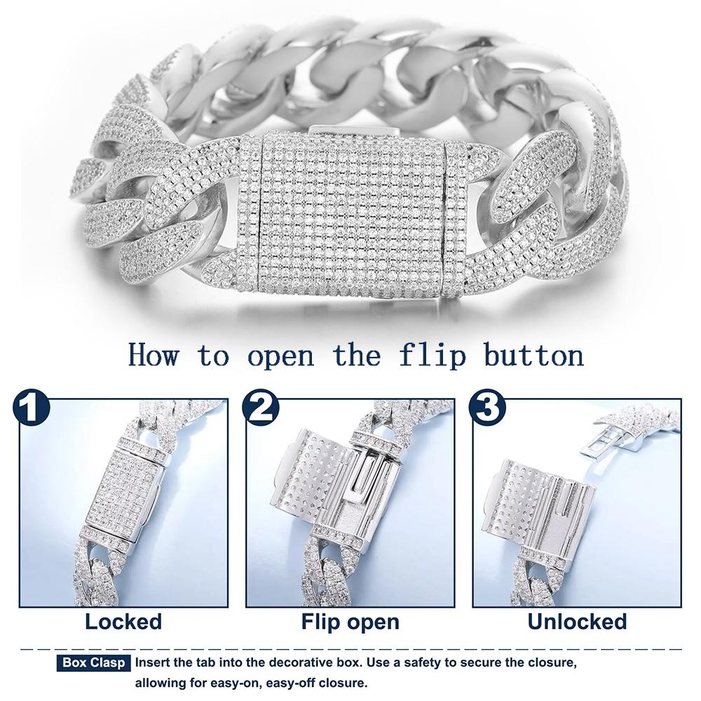 Velkoobchodní Hip Hop Šperky Lesklý Kubánský Řetízek Náramek 20mm Iced Out Vložený Mosazí 4 Řady Zirkon Módní High End Pánský Náramek