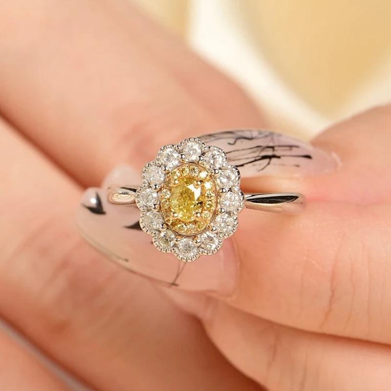

S925 Sterling Silver Ring Women s Inlaid Zircon Sunflower Shaped Jewelry, Suitable for Daily Wear, Holiday Party Gifts 10&Silver жовтий