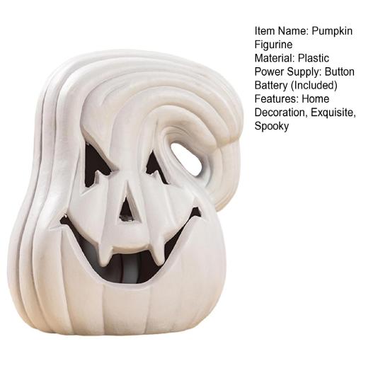 Large LED Lighted Pumpkin Statue Halloween Curved Pumpkin Lamp Autumn Farmhouse Tabletop Centerpiece for Home Porch Room Mantel Decor