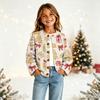 Modischer Cardigan mit Knöpfen und Weihnachtsdruck für Mädchen, für Feiertagsoutfits und den täglichen Gebrauch