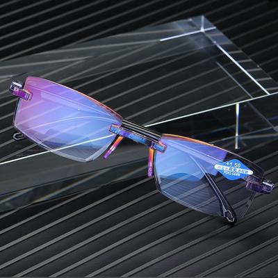 Unisex Diamond-Cut Reading Glasses Ultralight Rimless Presbyopia Eyeglasses Luxury Blue Light Blocking Eye Protection Eyewear