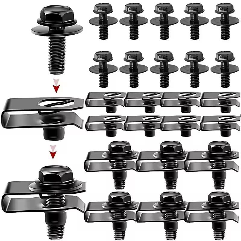 M6x1.0 Automotive Body Bolts/Screws & U-Nut Clips, Universal Engine Splash Shield, Fender Liner,Bumper, Fasteners Kit
