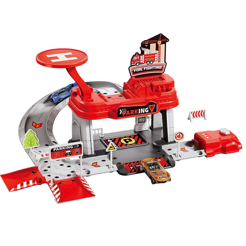 Cross-Border Children s Fire Rescue Track Car Set: Ejection Parking Lot & Sliding Toy