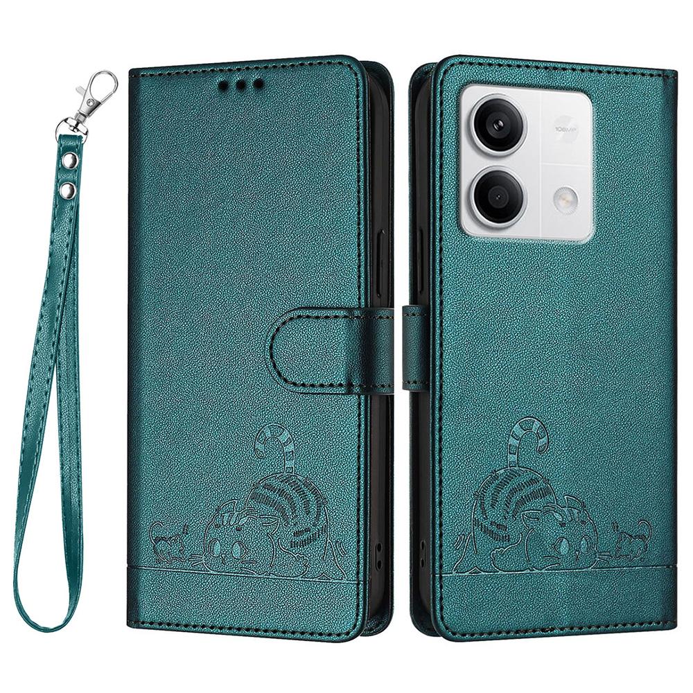 For Xiaomi Redmi Note 13 5G/Note 13 5G (China) Case with Strap RFID Blocking Leather Wallet Phone Cover Cat Mouse Pattern - Black