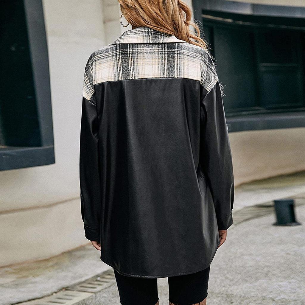 Women's Winter Casual Loose Grinding Wool Plaid Shirt Plush Plaid Shirt Jacket