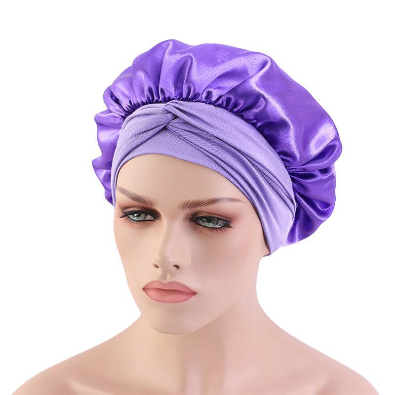 Hot-selling imitation silk wide-brimmed nightcap, satin streamer round hat, hair care headscarf hat