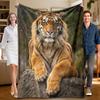 1 Piece Tiger-themed Gray Flannel Blanket, Soft, Suitable for Sofa, Bed, Office, All-season Use.
