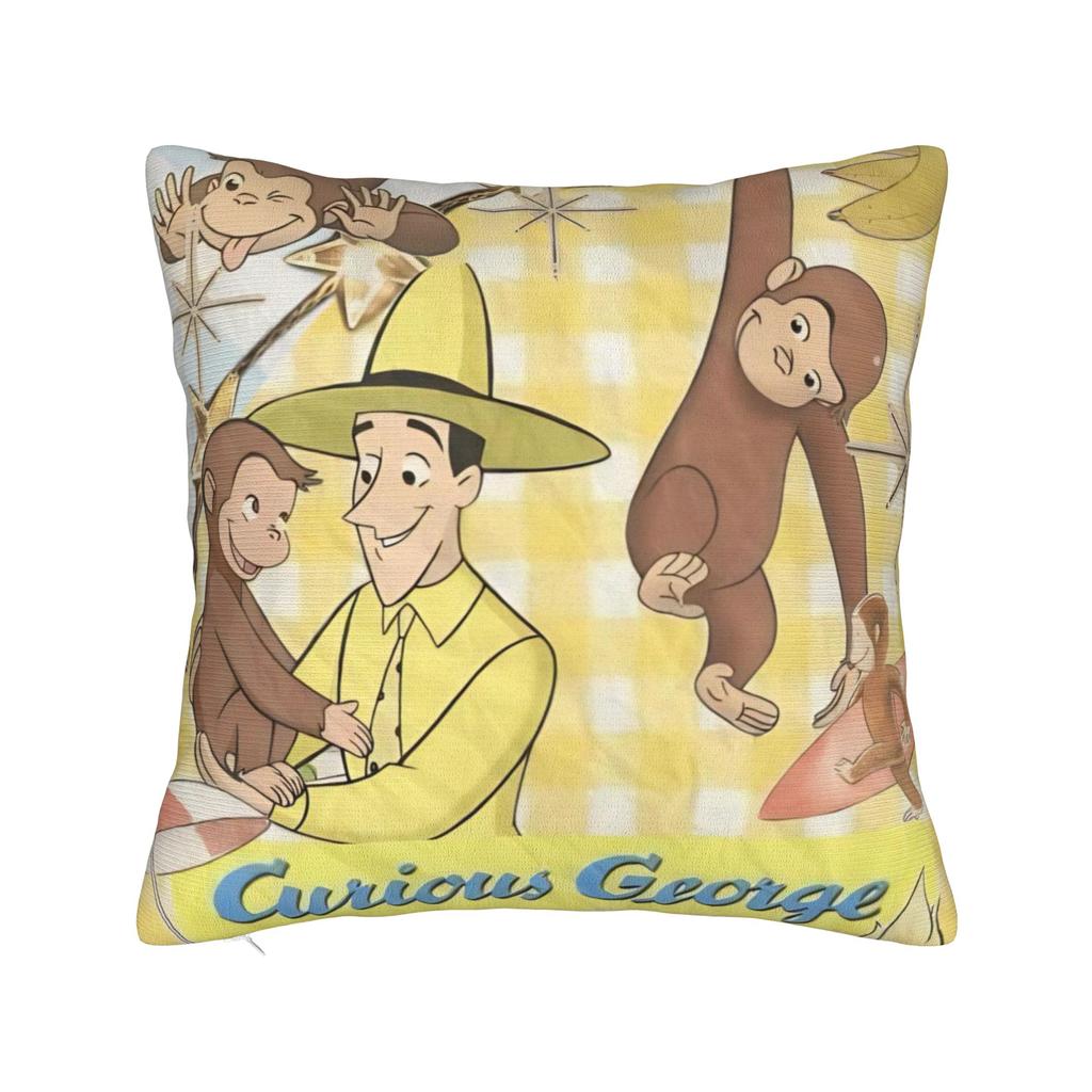 Decorative Pillow Covers Curious George African Monkey  Stuff Car  Pillow Case Cover Zipper MultiSize